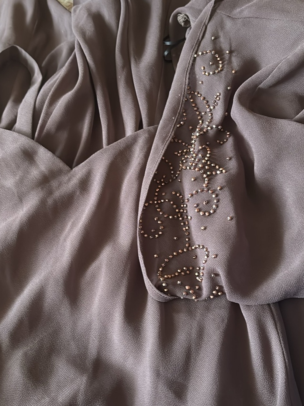 Taupe Beaded Chiffon Dress Top